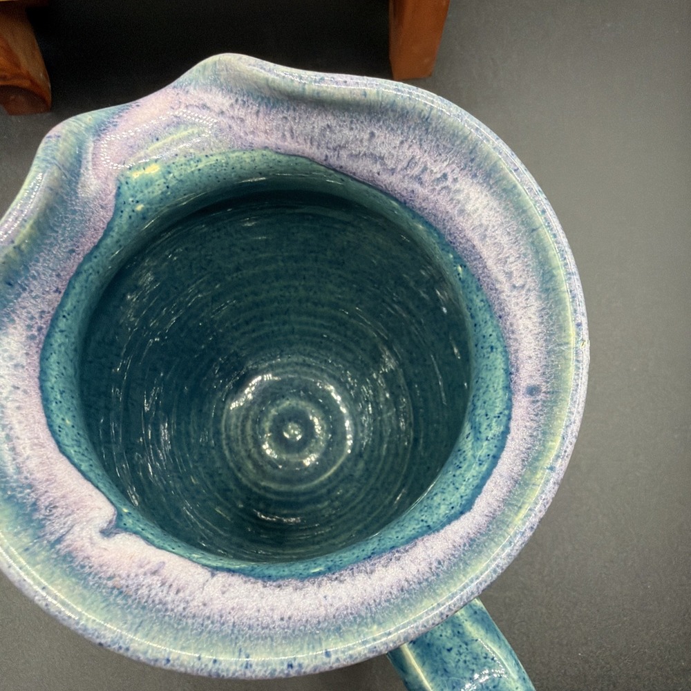 VTG Old Fort NC Pottery John Garrou Blue Pitcher Lavender Drip Glaze Hand Made - Picture 6 of 7